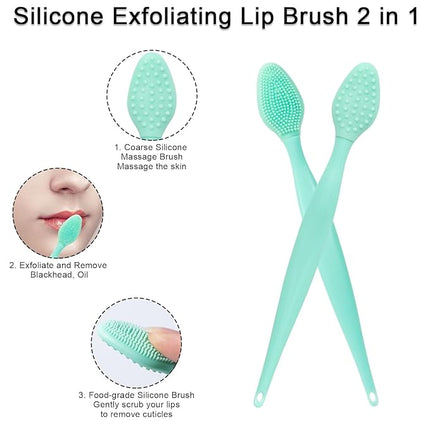 Silicone Lip Scrub Brushes, 20 Pack Double-Sided Exfoliating Lip Brush Soft Silicone Lip Scrubber Exfoliator Tool Blackhead Remover for Skincare (Green)