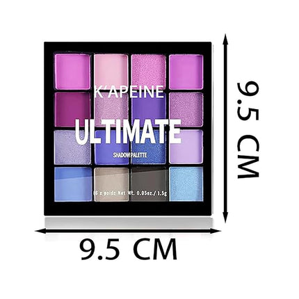 K'APEINE Eyeshadow Palette, Purple Matte Glitter Eye Shadow Palette Goth Eyeshade Kit 16 Colors Pigmented Eye Makeup Palette for Rave Parties, Music Festival, Performance, Costume and Halloween