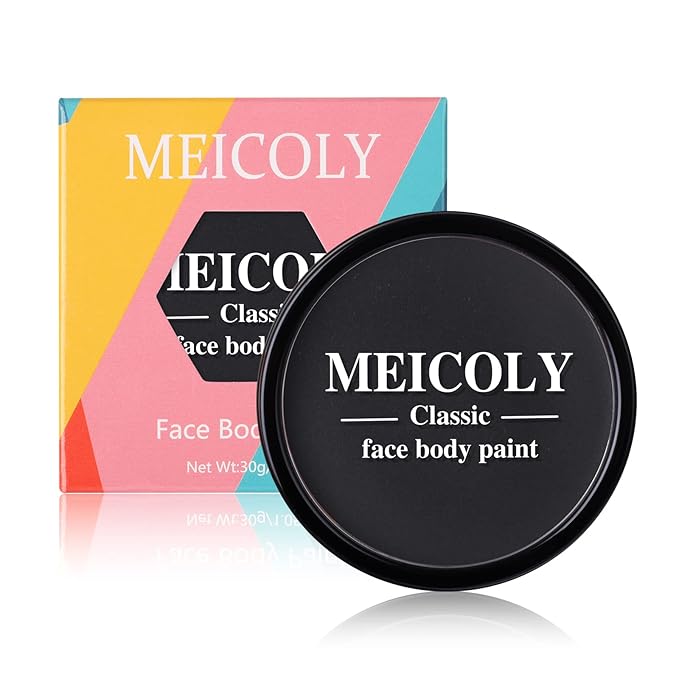 MEICOLY Black Face and Body Paint, 30g/1.05oz Water-Based Washable Full Body Paint for Adults and Kids, Pro SFX Makeup for Clown, Joker, Zombie, Vampire, Skeleton, Cosplay, Halloween