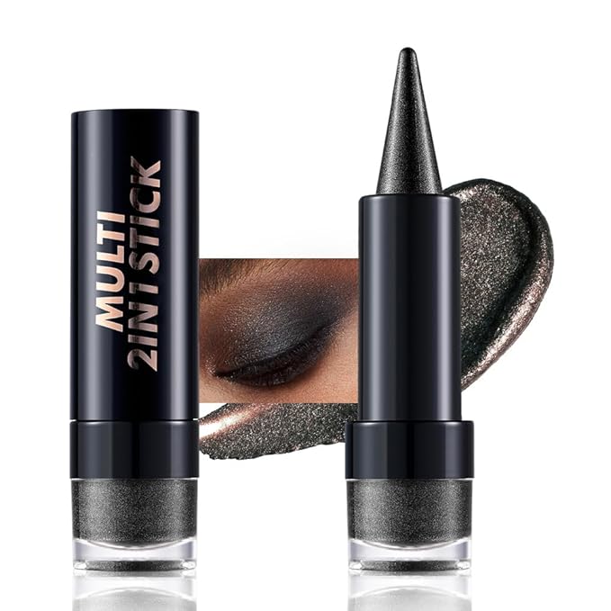 Black Eye shadow & Eyeliner Stick 2-in-1, Cream Eyeshadow Pencil + Gel Eyeliner | Waterproof, Smudge-Proof Eye Makeup Crayon for woman, Face & Lip | Twist-Up Eye Shadow Pen (charcoal night)