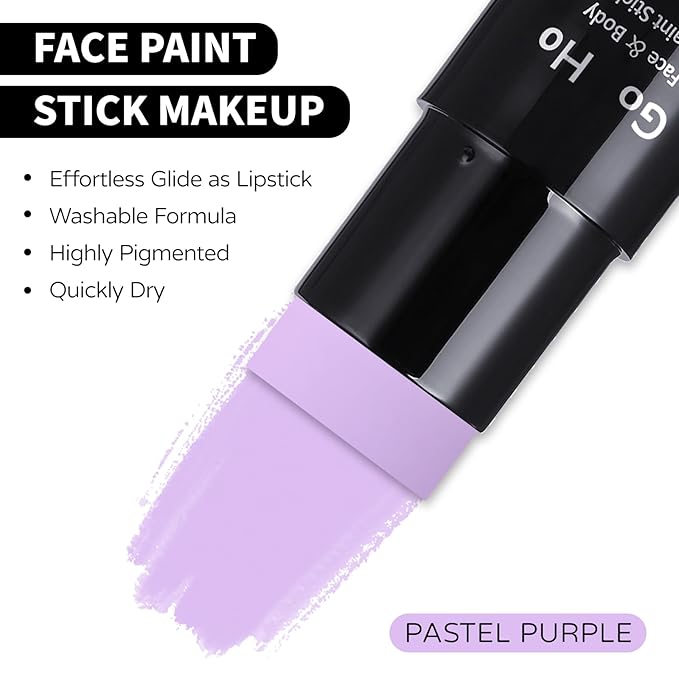Go Ho Pastel Purple Face Body Paint Stick,Water Based Washable Lavender Face Paint Stick,Non-toxic Full-coverage Cream Light Purple Body Paint for Halloween Ursula Costume Cosplay SFX Makeup