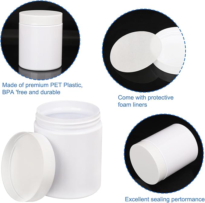 30 Packs 8.8oz (250 ml) Plastic White Jars with Lids, Cosmetic Containers jars with Wide-Mouth for slime, beads, rhinestones, sequins Cosmetics, Lotion, Cream, Ointments and More by KUKLIPJIM.