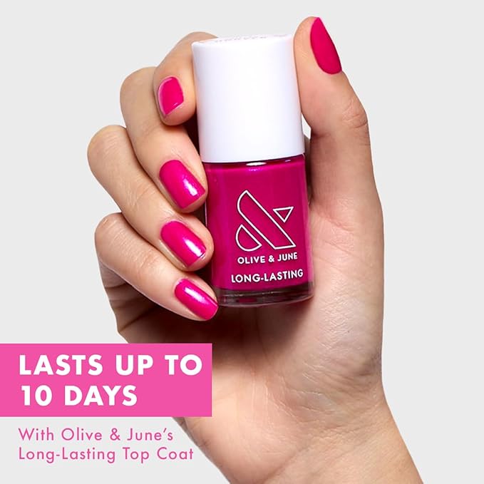 Olive & June Long Lasting Nail Polish | Plump Gel-Like Finish No Lamp Needed | Lasts up to 10 days | Salon-Quality at Home | 15-Free, Vegan Cruelty-Free Chip-Resistant | Lily Blooms Shimmering Magenta