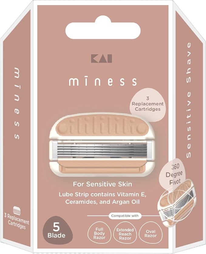 Kai Miness 5 Blade Razor Refill Cartridges, Gentle Beauty Groomer for Hair Removal, Ideal for Sensitive Skin, Japanese Steel Removes Body Hair, 3 Count