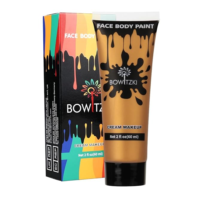 Bowitzki Face and Body Paint 2oz Cream Makeup 60ml Water Based Face Painting Special Effects For Adults Children Kids Halloween Christmas Party Stage Cosplay (Gold)