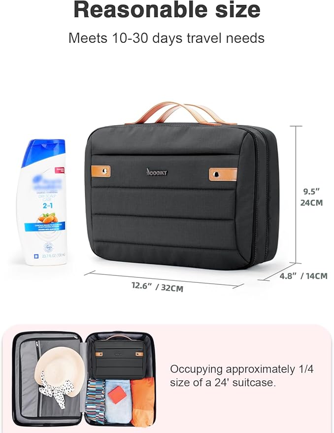 Women's Hanging Toiletry Bag, Waterproof Travel Cosmetic Organizer with Jewelry Storage, Large Capacity Makeup Case for Full-Size Skincare & Bathroom Essentials, Portable Cosmetic kit, Black