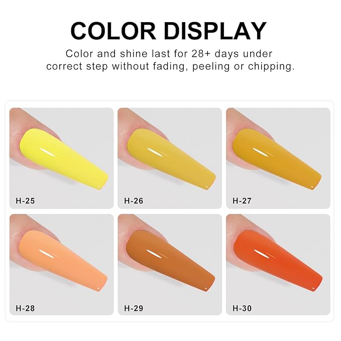 beautilux Yellow Gel Nail Polish Set- 6 Pcs Orange Yellow Hema-Free Gel Polish Color Soak Off LED Gel Nail Manicure for Women Girls