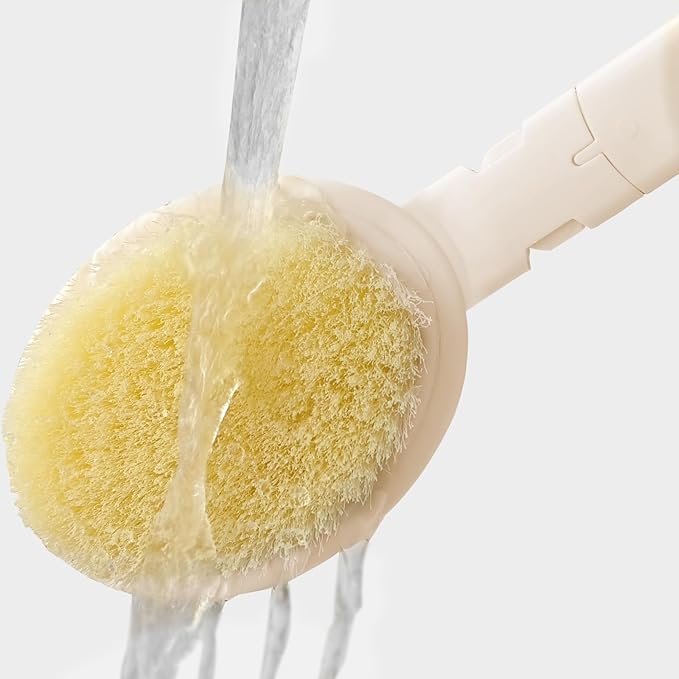 Loofah Sponge with Handle,Back Scrubber Brush for Shower, Lotion Applicator for Back,3 in 1 Shower Kit (White loofah)