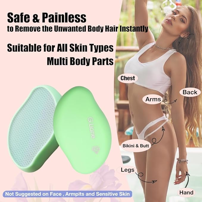 Premium Crystal Hair Eraser,Painless Exfoliation Hair Removal Epilator,Nano Glass Hair Remover for Women,Natural Gentle and Efficient Shaver Trimmer on Leg Arm(Grass Green)