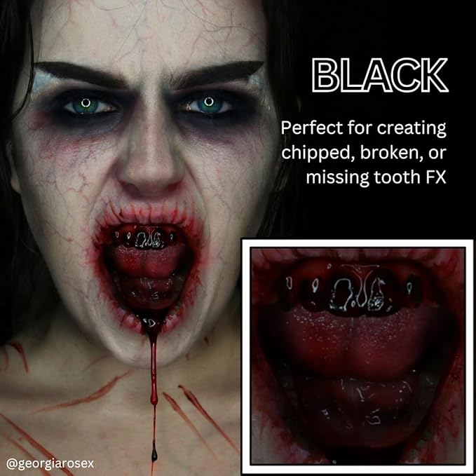 Mehron Makeup Tooth FX Black | Temporary Black Tooth Paint | Perfect for Creating Black Out Teeth Makeup, Rotten & Missing Teeth | SFX for Halloween, Cosplay, & Theater .125 oz (4 ml)