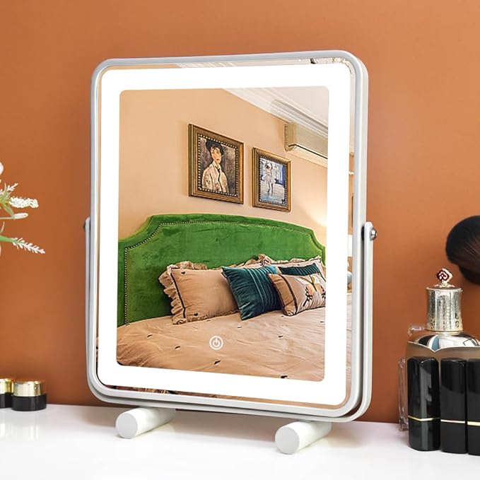 Makeup Vanity Mirror with Lights,13" Large Hollywood LED Lighted Make up Mirror for Bedroom Tabletop,Three Color Lighting Modes,Smart Touch Control, 360°Rotation