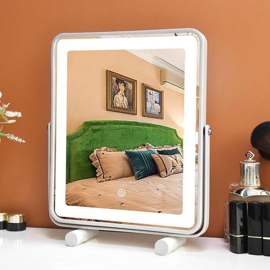 Makeup Vanity Mirror with Lights,13" Large Hollywood LED Lighted Make up Mirror for Bedroom Tabletop,Three Color Lighting Modes,Smart Touch Control, 360°Rotation