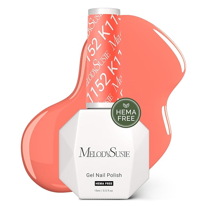 MelodySusie Hema Free Gel Nail Polish, 0.5 Fl Oz Thick Coral Orange Gel Polish, Non-Toxic, Long Lasting, Soak Off UV Nail Polish, Manicure Nail Design Salon DIY Nail Art at Home K1152