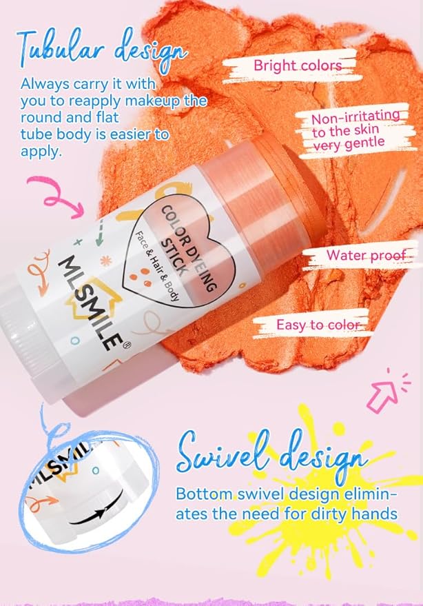 3 in 1 Purple Hair Dye Stick, Temporary Hair Color Wax Stick, Washable Hair Dye for Women & Kids, Highly Pigmented, Pearlized Body Face Paint Makeup for Daily, Halloween Christmas Party Cosplay