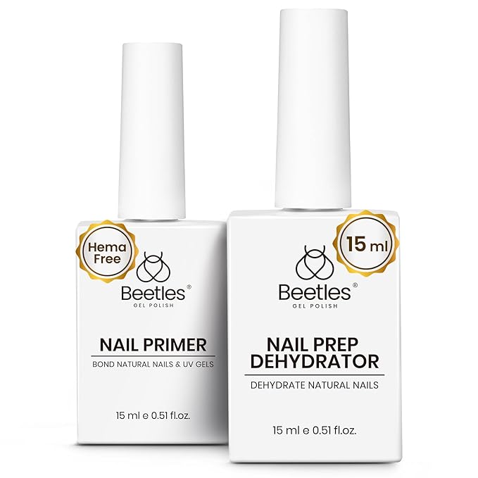 Beetles 15ml Nail Dehydrator and Primer - Acid Free & Hema-Free Natural Prep Dehydrate and Bond Primer for Acrylic Fast Dry Nail Supplies Professional Salons Halloween Set