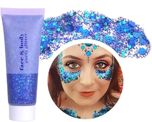 Blue Face Glitter,Sparkling Neon Outfit Party Holographic Sequins Paint Body Glitter Gel Makeup.(01# Blue)