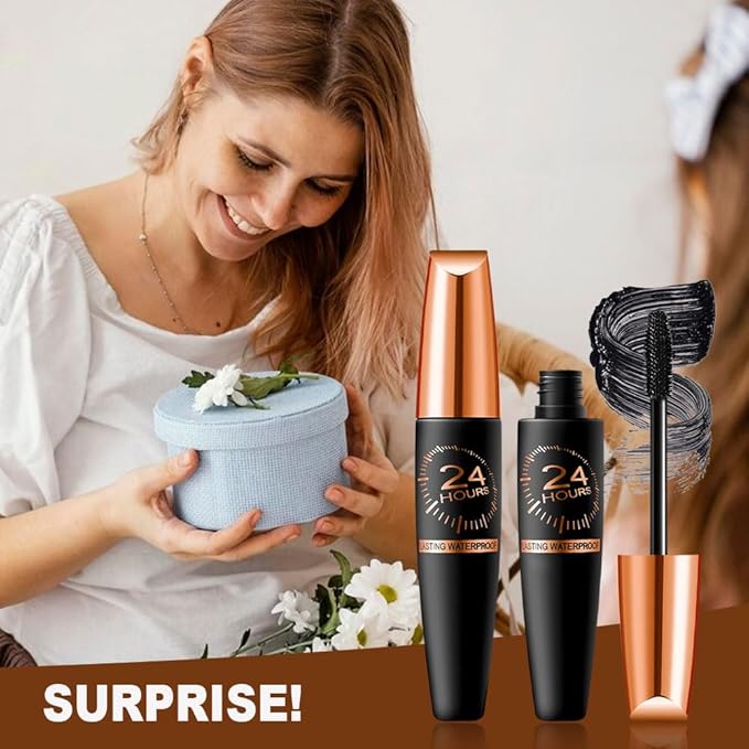 Waterproof Silk Fibre Thick Lengthening Mascara, 4D Silk Fiber Lash Mascara for Women, Long Lasting Smudge-Proof Curling Eyelashes Mascaras Black Volume and Length Natural, All Day Full (2)