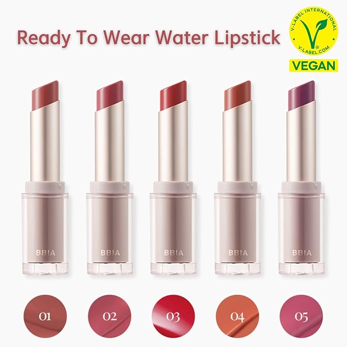 BBIA Ready To Wear Water Lipstick – Sheer Long-Lasting Lip Gloss Stick, Glowy & Glossy Texture, Moisturizing, Transparent & Buildable Color, Natural Tinting, Korea Lip Makeup (02 - WET ROSE)
