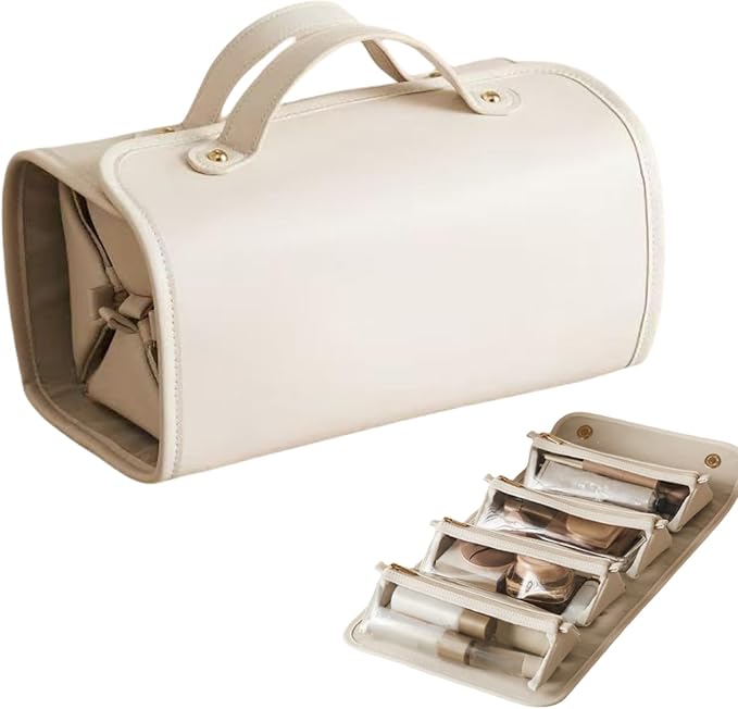 Stylish 4-in-1 Foldable Cosmetic Bag – Large Expandable Capacity, Waterproof with Detachable Interior Pockets & Mini Pouches, Ideal for Women's Travel Makeup Organization