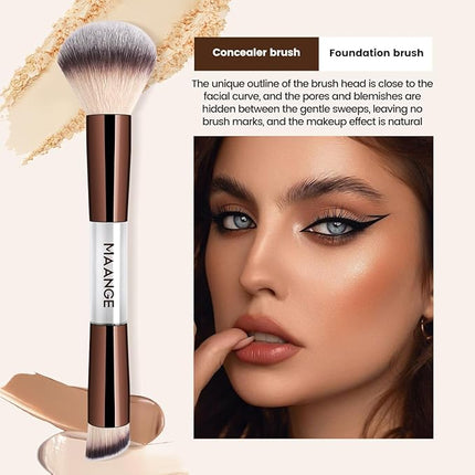 MAANGE 7 PCS Foundation Makeup Brush Set With Bag, Make up Brushes, Eyeshadow Concealer Brush, Double-ended Foundation Contour Powder Blush, Professional Face brush Set Tools For Liquid,Cream (White)