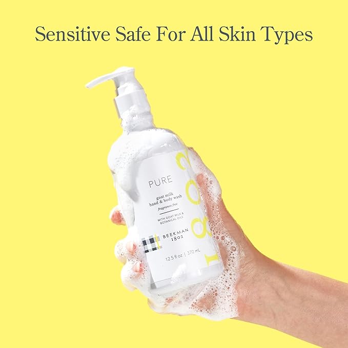 Beekman 1802 Goat Milk Hand Wash, Pure - Fragrance Free - 12.5 oz - Cleanses, Softens & Nourishes Skin - Rinses Away Impurities - Good for Sensitive Skin - Cruelty Free - Ready For Use, Pump Inserted