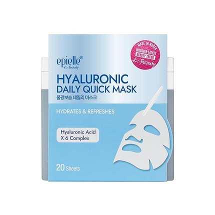 Epielle Hyaluronic Acid Korean Face Masks 20 Pack - 6x HA Complex Hydrating Sheet Masks for Anti Aging & Dry Skin, Stocking Stuffers for Women