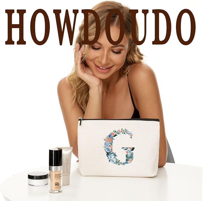 Lovdazzles Initial Makeup Bag Monogrammed Travel Toiletry Bag Monogram Cosmetic Bag Birthday Christmas Bridal Shower Bridesmaid Gifts Personalized Gifts for Women Bride Teacher Mom, Floral Letter G