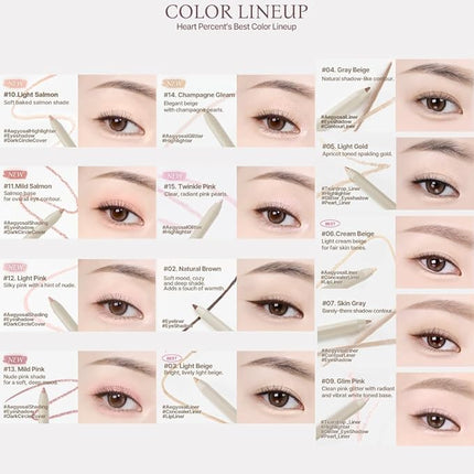 Heart Percent Dote On Mood Gel Eyeliner Pencil – Long-Lasting Waterproof Smudge Proof Smooth Retractable, Aegyo Sal Makeup, Under Eye Highlighter with Built-In Sharpener, #07. Skin Gray