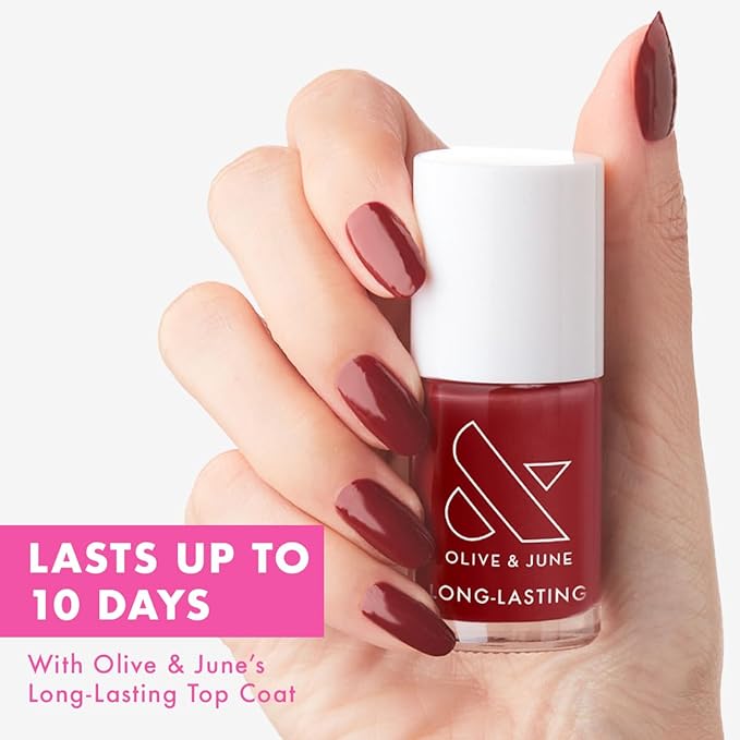 Olive & June Long Lasting Nail Polish | Plump Gel-Like Finish No Lamp Needed | Lasts up to 10 days | Salon-Quality Color at Home | 15-Free, Vegan & Cruelty-Free Chip-Resistant | Cozy Up | Brick Red