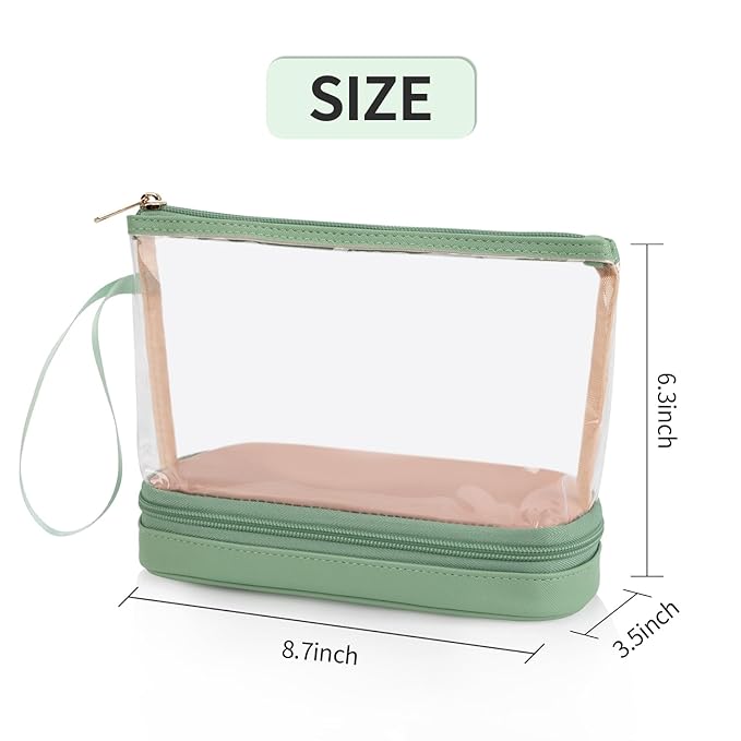 Ethereal Clear Makeup Bag, Green TSA Approved Toiletry Bag with Brushes Compartment Small Travel Make up Bags for Women