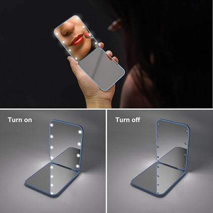 Kintion Wheat Straw Pocket Mirror, 1X/3X Magnification Travel Mirror for Purse, Folding Handheld Mirror, Small Lighted Compact Mirror for Gift, Blue