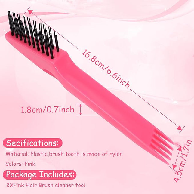 Yaomiao 2 Pcs Hair Brush Cleaner Tool 2-in-1, Pink Hairbrush Cleaner for Removing Hair Dust, Mini Comb for Removing Dirt, Home Salon Use