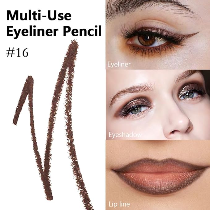 Kaely Gel Eyeliner Pencil for Women, Brown Eye Liner Waterproof Smudge Proof with Sharpener, Waterline Eye Makeup Liners, delineador de ojos contra el agua, Vegan & Cruelty-Free, 16
