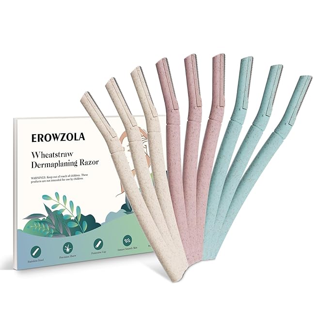 Dermaplane Razor for Women, 9 pcs Eyebrow Razors for Women face, Eyebrow Trimmer with Protective Silicone Cover, Facial Hair Removal Shaver, Wheat Straw Dermaplaning and Skin Care Tool