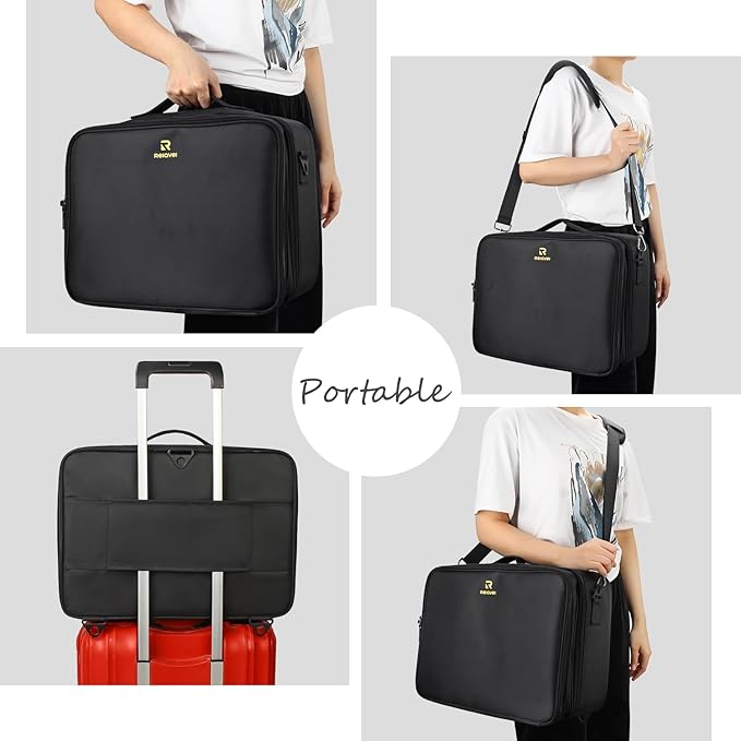 Relavel Extra Large Makeup Case with Plastic Dividers Washable and Easy to Clean, Travel Makeup Train Case Professional Makeup Artist Bag Portable Nail Organizer Box Art Supply Case (Black)