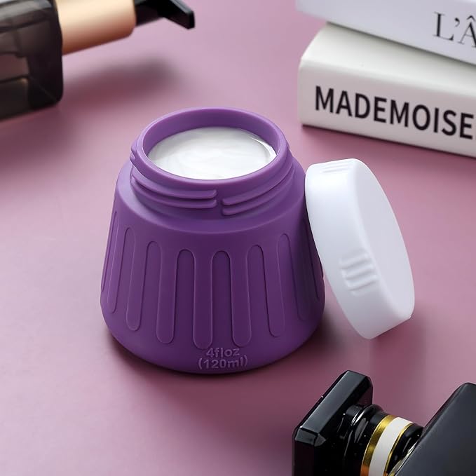 Gemice 4 OZ Travel Size Containers for Toiletries, Leak-Proof Silicone Slime Jars with Lids, BPA Free Small Round Cosmetic Slime Container for Lotion, Cream, Ointments, Travel Storage (4 Pack)