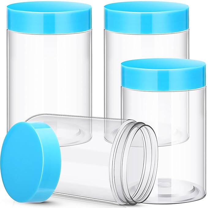 Patelai 4 Pieces Round Wide-mouth Leak Proof Plastic Container Jars with Lids for Travel Storage Makeup Beauty Products Face Creams Oils Salves Ointments DIY Making(10 Ounce,Blue)
