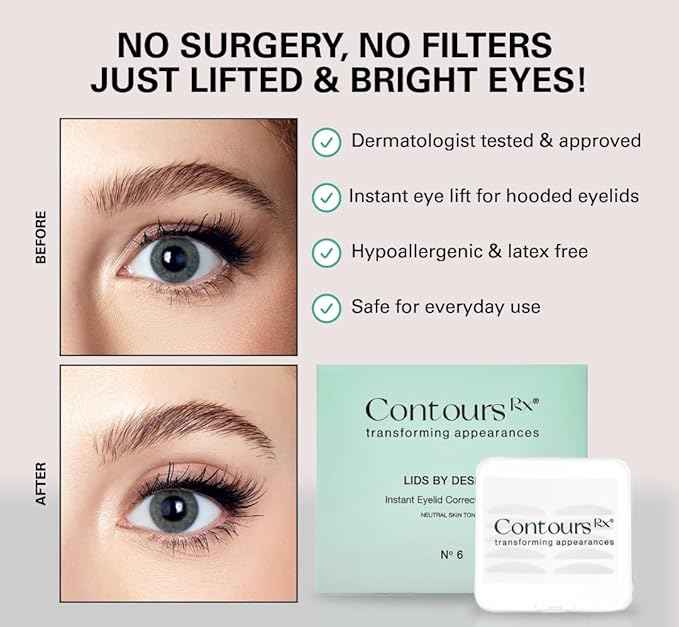 Contours Rx Lids by Design – 8mm Eyelid Lift Strips for Dramatic Lift on Hooded, Droopy Eyelids – Medical-Grade, Anti-Aging, Non-Surgical Eye Tape – 80 Count