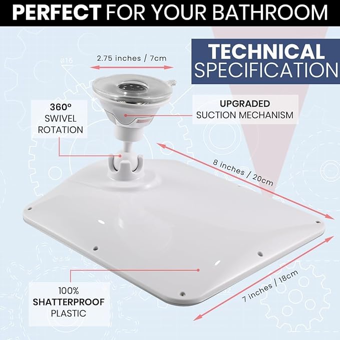 MIRRORVANA Fogless Shower Mirror for Shaving with Upgraded Suction, Dual Anti Fog Design, Shatterproof Surface & 360° Swivel, 8" x 7" Chrome