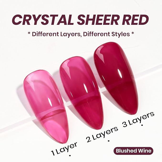 Beetles Burgundy Red Gel Nail Polish - 15ML Wine Red Neutral Cherry Color Jelly Fall Gel Polish Soak Off UV Translucent Effect Blushed Wine Series Manicure Gift for Women