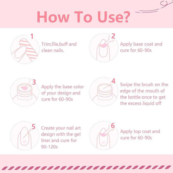 JODSONE Nail Art Gel Liner Set 10 Colors Pink Collection Gel Nail polish Need U V Lamp Cured at Home Salon Design Gift for Girls