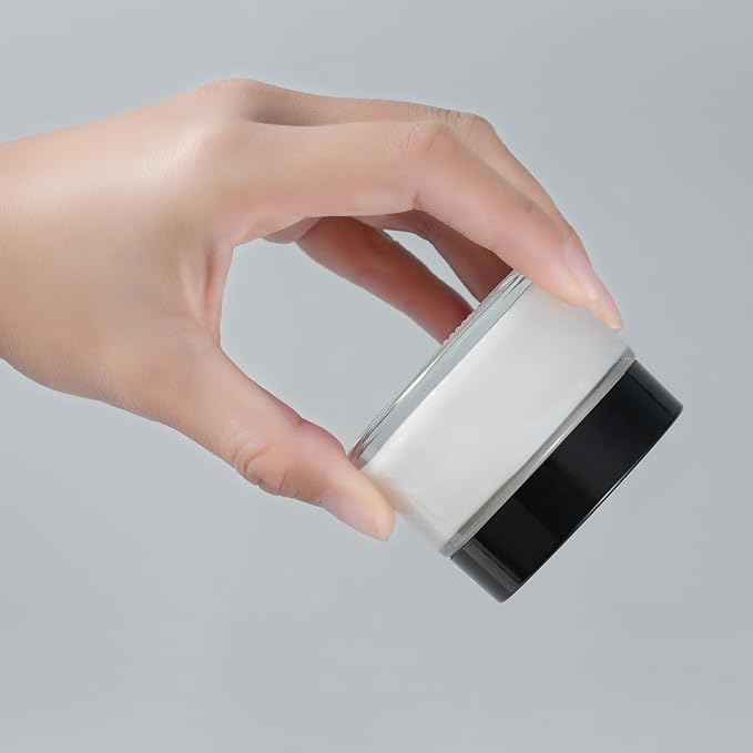 OverNews 2oz Glass Jar Travel Size, 4PCS Empty Cosmetic Lotion Container with Black Lid & Spatula, Small Mini Jar for Beauty (Clear)