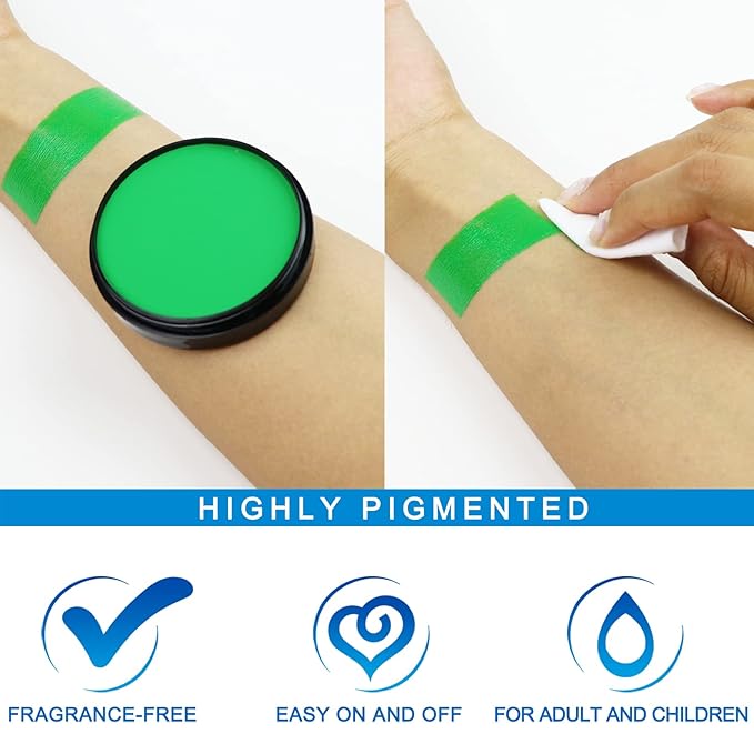 MEICOLY Green Face Body Paint,Washable St Patricks Day Face Paint Accessories,Green Makeup Face Painting for Adults and Kids,Hunting Hulk Gamora Face Paint,SFX Witch Cosplay Halloween Makeup