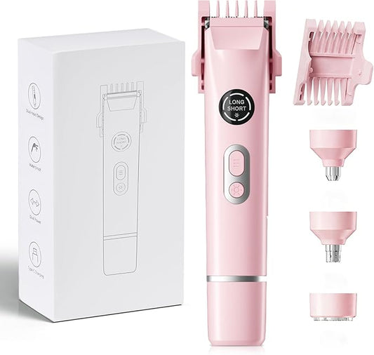Dermave Bikini Shaver, 4-in-1 Bikini Trimmer for Women, Electric Razors with Dual Heads, Cordless Body Hair Trimmer, Rechargeable Pubic Hair Trimmer for Legs Body Facial Hair, Ceramic Blade