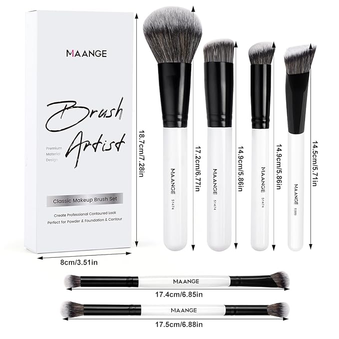 MAANGE 6 PCS Foundation Contour Conceal Brush Set, Makeup Brushes, Eyeshadow Concealer Brushes, Double Sided Blending Eyebrow Brush Professional Face brush Set Tools, For Liquid, Cream, Loose Powder