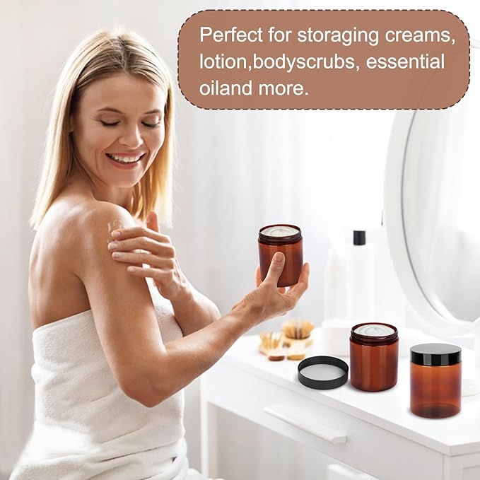 30 Packs 8 oz (250 ml) Brown Plastic Jars with Black Lids, Cosmetic Containers jars with Wide-Mouth for slime, beads, rhinestones, sequins Cosmetics, Lotion, Cream, Ointments and More by KUKLIPJIM.