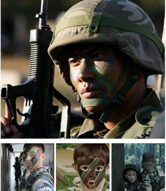 Go Ho 3 Colors Camo Face Paint Sticks,Waterproof Cream-blendable Sticks,Hunting Face Body Paint Professional Foundation SFX Makeup,Safe Face&Lip Smacking for Halloween(Green+Black+Brown)