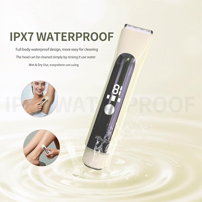 2 in 1 Women Electric Shaver,Dual Head Bikini Trimmer for Women with Ceramic Blade IPX7 Waterproof Wet & Dry Use Body Hair Trimmer,Electric Razor USB Rechargeable with HD LED Display (Beige)
