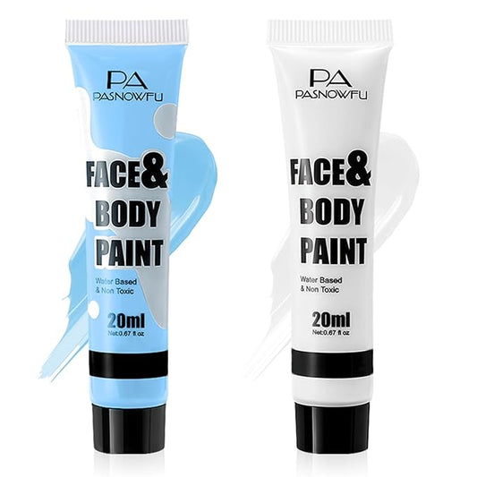White and Light Blue Face Paint - Water-Based Non-Toxic Face Body Paint Kit for Sally Corpse Bride Looks, Highly Pigmented Body Paint for Halloween Cosplay, Costume Parties, Sports Events