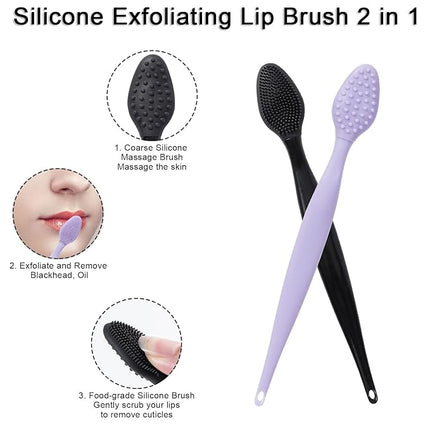 Silicone Lip Scrub Brushes, Beomeen Black Double-Sided Exfoliating Lip Brush Soft Silicone Lip Scrubber Exfoliator Tool Blackhead Remover for Skincare